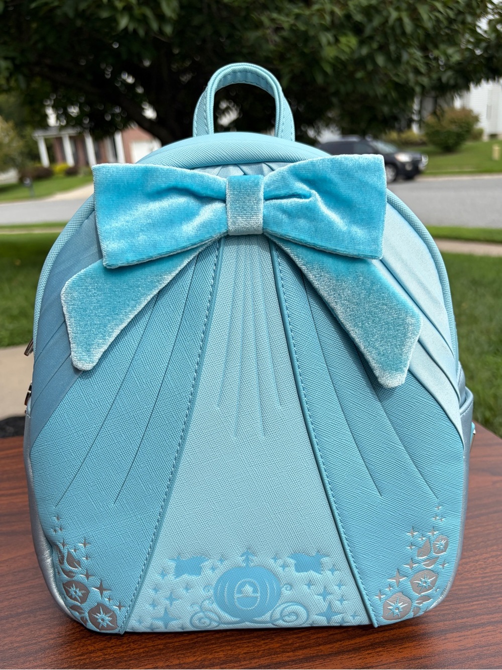 Disney Loungefly Cinderella Ball Gown Mini Backpack Blue Bow Mice NWT